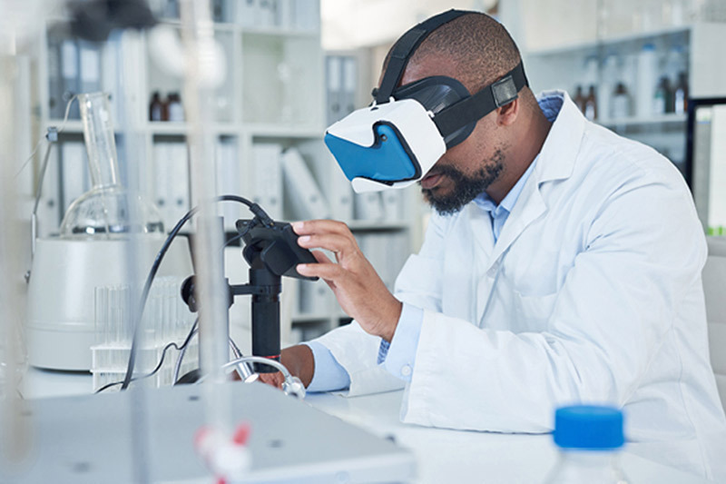 Scientist using VR headset