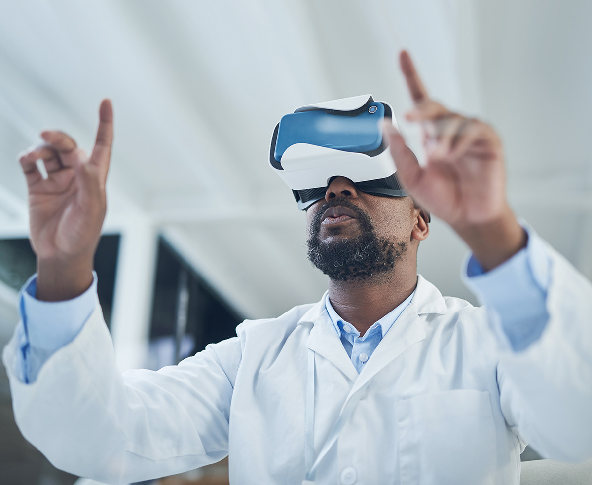 male doctor using vr headset